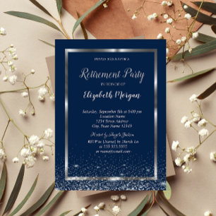 Invitation Cadre argenté élégant Confettis bleus marine Retra