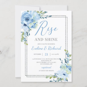 Invitation Cadre argenté floral bleu clair, debout et brillan