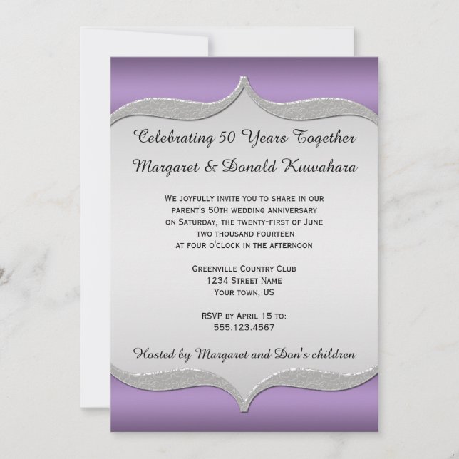 Invitation Cadre argenté orné violet 25e anniversaire (Devant)