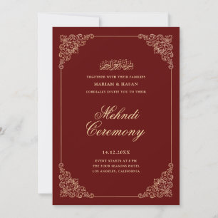 Invitation Cadre Baroque Vintage Rouge Bourgogne Cérémonie Me