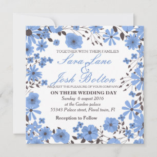 Invitation Cadre bleu fleurs