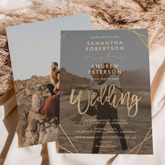 Invitation Cadre boho or moderne simple script photo mariage (Créateur téléchargé)