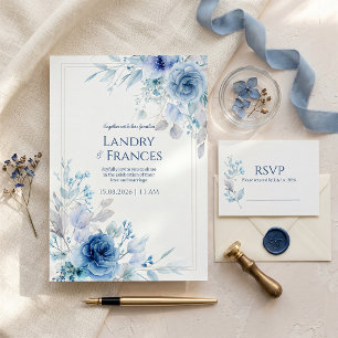 Invitation Cadre botanique romantique Cobalt Indigo Rose