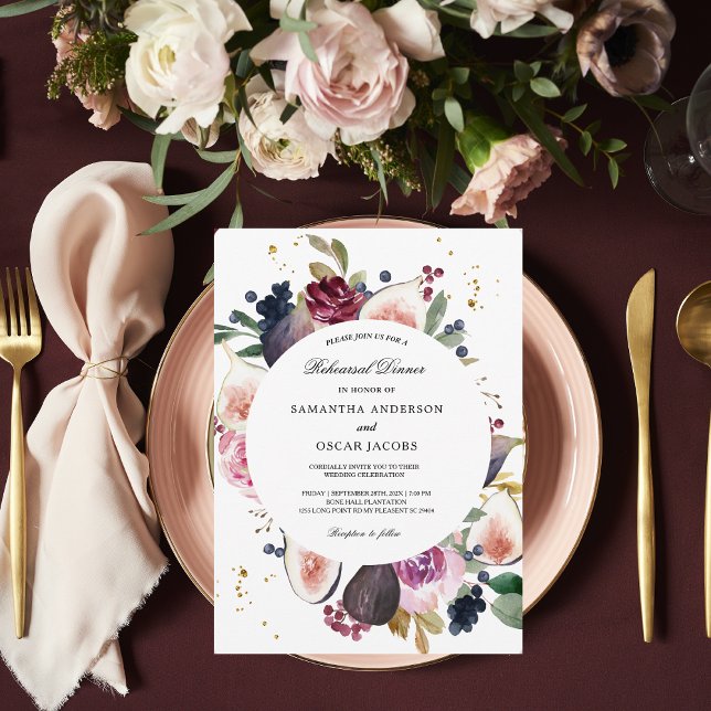 Invitation Cadre burgundy floral et baie de style Moody & Rus (Créateur téléchargé)