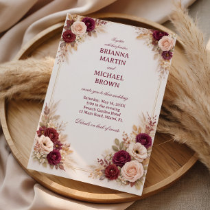 Invitation Cadre classique floral bordeaux
