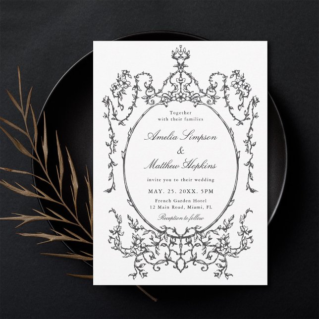 Invitation Cadre classique Mariage noir et blanc (Créateur téléchargé)