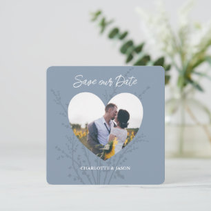 Invitation Cadre Coeur Photo Bleu Dusty Enregistrer La Date