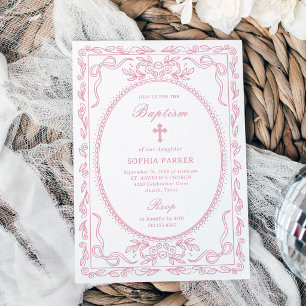 Invitation Cadre Coquette Rose Fantaisiste Baptême