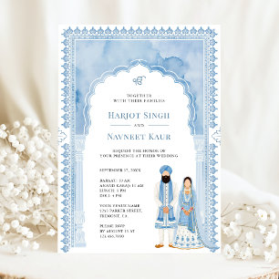 Invitation Cadre d'arche en aquarelle bleu clair pour mariage