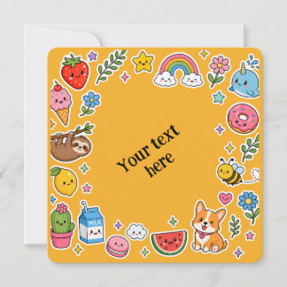 Invitation Cadre d'autocollant Kawaii de nom personnalisé