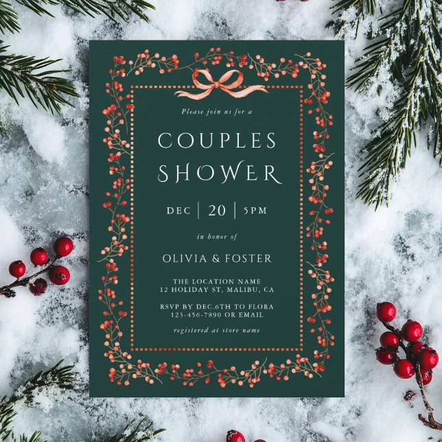 Invitation Cadre de baie d'hiver rouge pour fête de couples e (Créateur téléchargé)