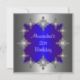 Invitation Cadre de bijou élégant bleu argent pour anniversai