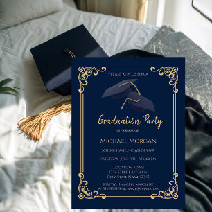 Invitation Cadre de capuchon de remise de diplôme bleu marine
