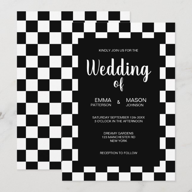 Invitation Cadre de carreaux noir et blanc classique (Devant / Derrière)