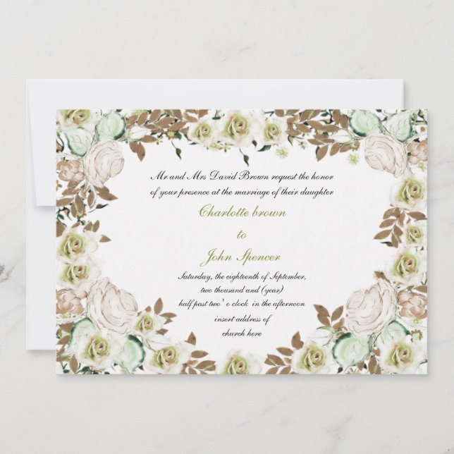 Invitation Cadre de Coeur Vert Rose Mariage (Devant)