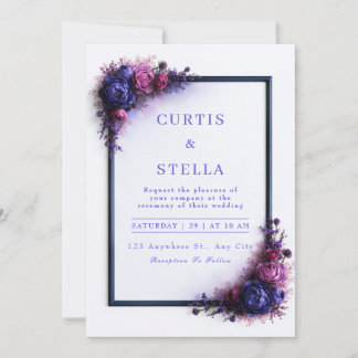 Invitation Cadre de coin floral indigo magenta pour mariage