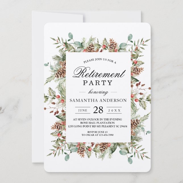 Invitation Cadre de cône de pin Kraft vert d'hiver (Devant)