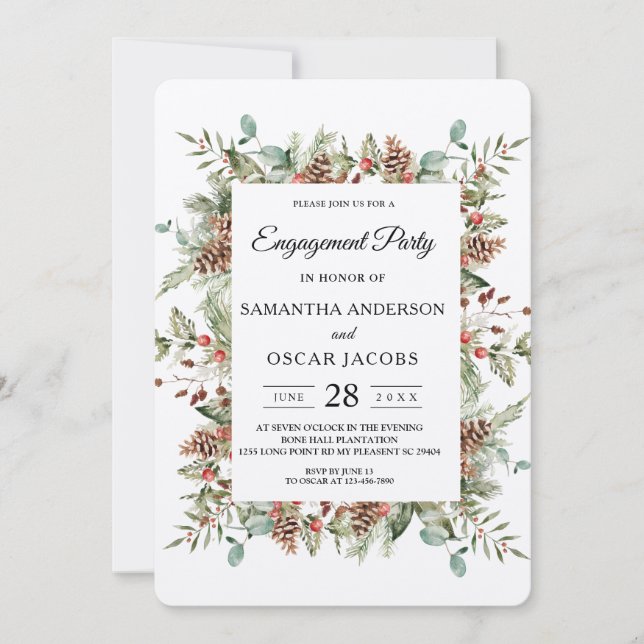 Invitation Cadre de cône de pin vert Kraft (Devant)