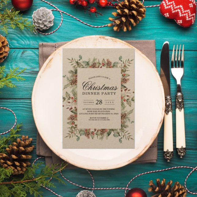 Invitation Cadre de cône de pin vert Kraft (Créateur téléchargé)