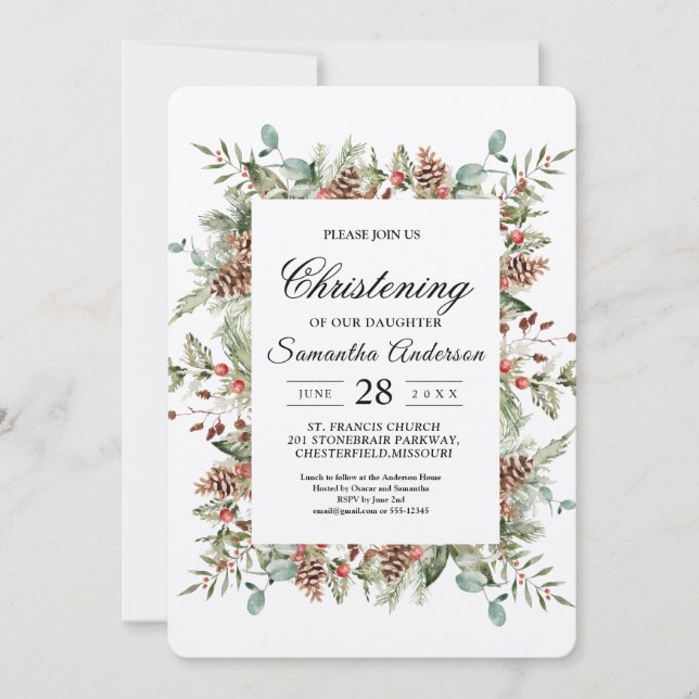 Invitation Cadre de cône de pin vert Kraft (Devant)