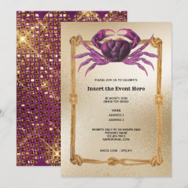 Invitation Cadre de corde de crabe magenta rose or parties sc