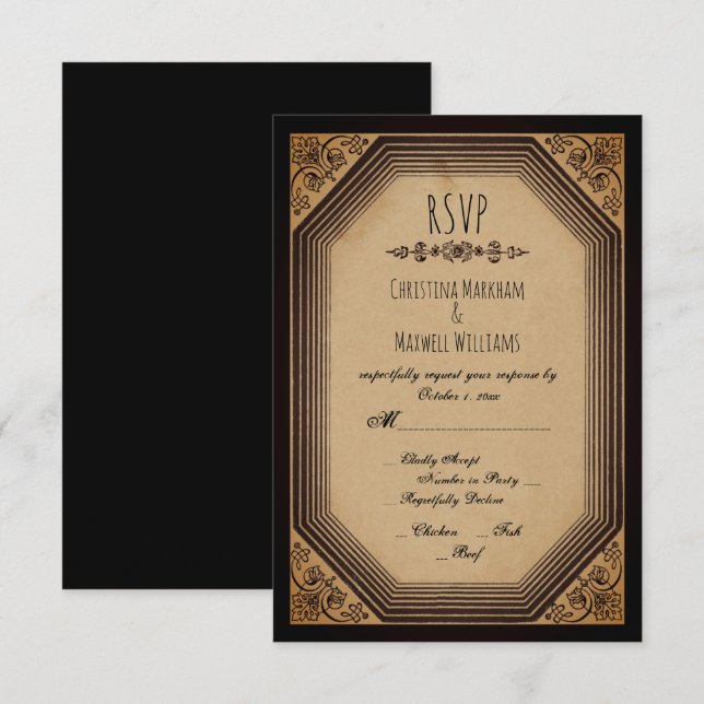 Invitation Cadre de corniches gothique élégant pour mariage R (Devant / Derrière)
