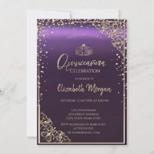 Invitation Cadre de diamants élégants Quinceañera violette