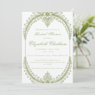 Invitation Cadre de fête prénuptiale à flourish français vert