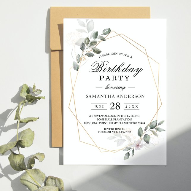 Invitation Cadre de feuille aquarelle de verdure douce et fle (Créateur téléchargé)