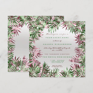 Invitation Cadre de feuille de palmier vert tropical argent b
