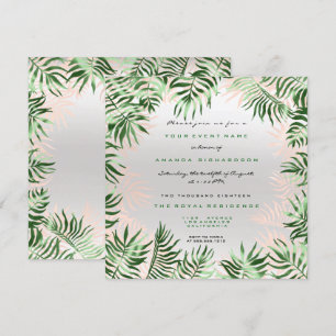 Invitation Cadre de feuille de palmier vert tropical gris arg