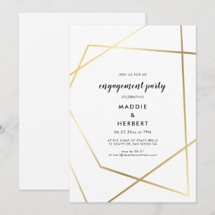 Invitation Cadre de fiançailles de fête en or géométrique mod