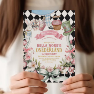 Invitation Cadre de fleurs d'Alice au pays des merveilles pou