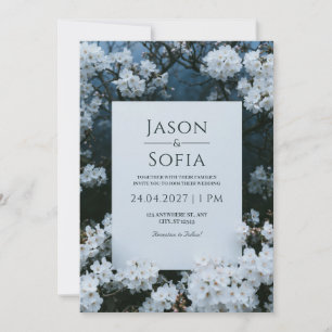 Invitation Cadre de fleurs de cerisier à minuit pour mariage