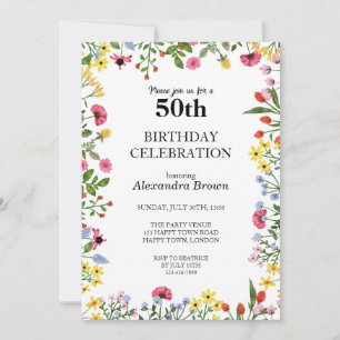 Invitation Cadre de fleurs pour photo de fête d'anniversaire
