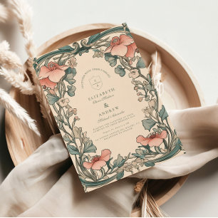 Invitation Cadre de fleurs sauvages corail pour mariage