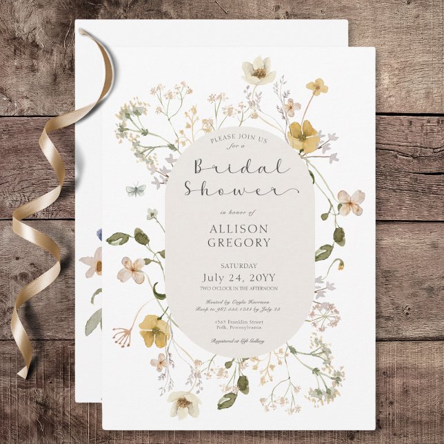 Invitation Cadre de fleurs sauvages rustique Mariage blanc (Rustic Wildflower Frame White Bridal Shower Invitation)