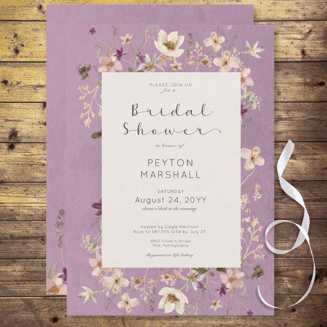 Invitation Cadre de fleurs sauvages violettes rustiques pour  (Rustic Purple Wildflower Frame Bridal Shower Invitation)