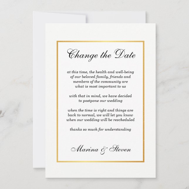 Invitation Cadre de Glamour en Or Changement de Date (Devant)