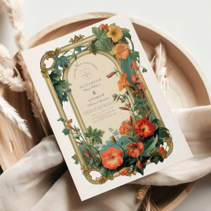 Invitation Cadre de Jardin Doré Fleurs Mariage