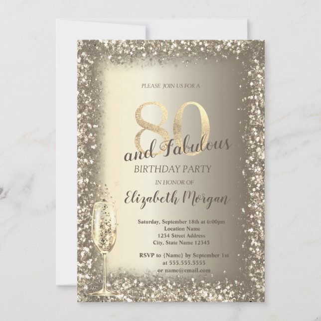 Invitation Cadre de luxe en verre de champagne or Confetti 80 (Devant)