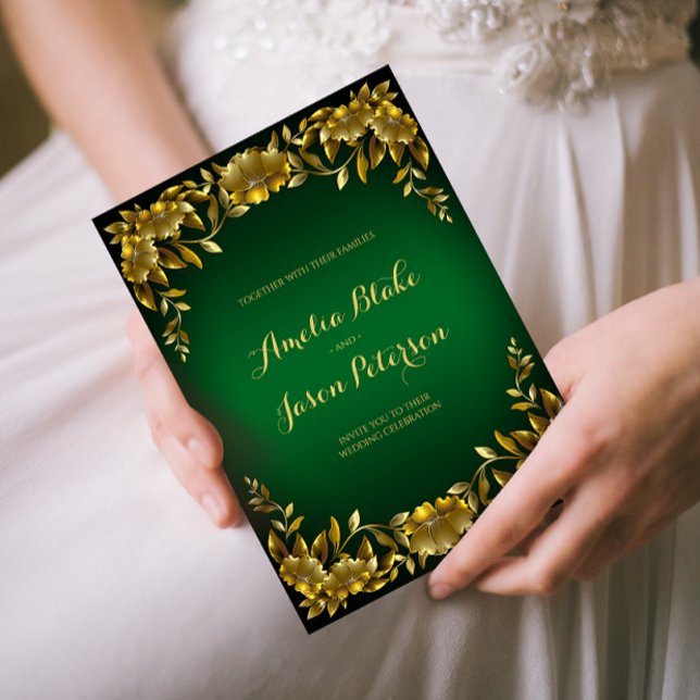 Invitation Cadre de luxe Regal Gold sur Mariage vert (Créateur téléchargé)