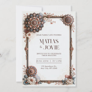 Invitation Cadre de mandala de teinte bleue poussiéreuse pour