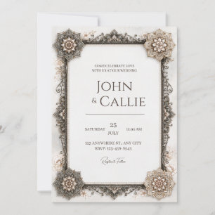 Invitation Cadre de mandala en ivoire antique pour mariage