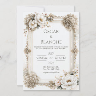 Invitation Cadre de mandala floral en ivoire pour mariage