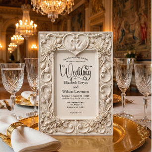 Invitation Cadre de mariage Acanthe Baroque Cygne orné à coeu