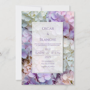 Invitation Cadre de mariage aux hydrangeas botaniques pastel 