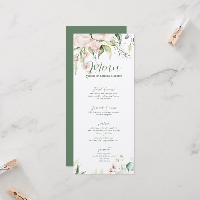 Invitation Cadre de mariage aux roses rose pastel (Devant/Arrière en situation)