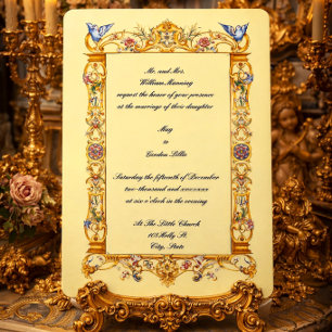 Invitation Cadre de mariage baroque oiseau bleu floral coloré