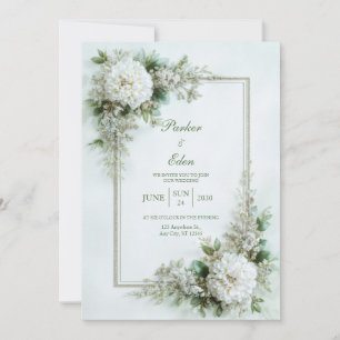 Invitation Cadre de mariage botanique avec dahlia blanc éléga